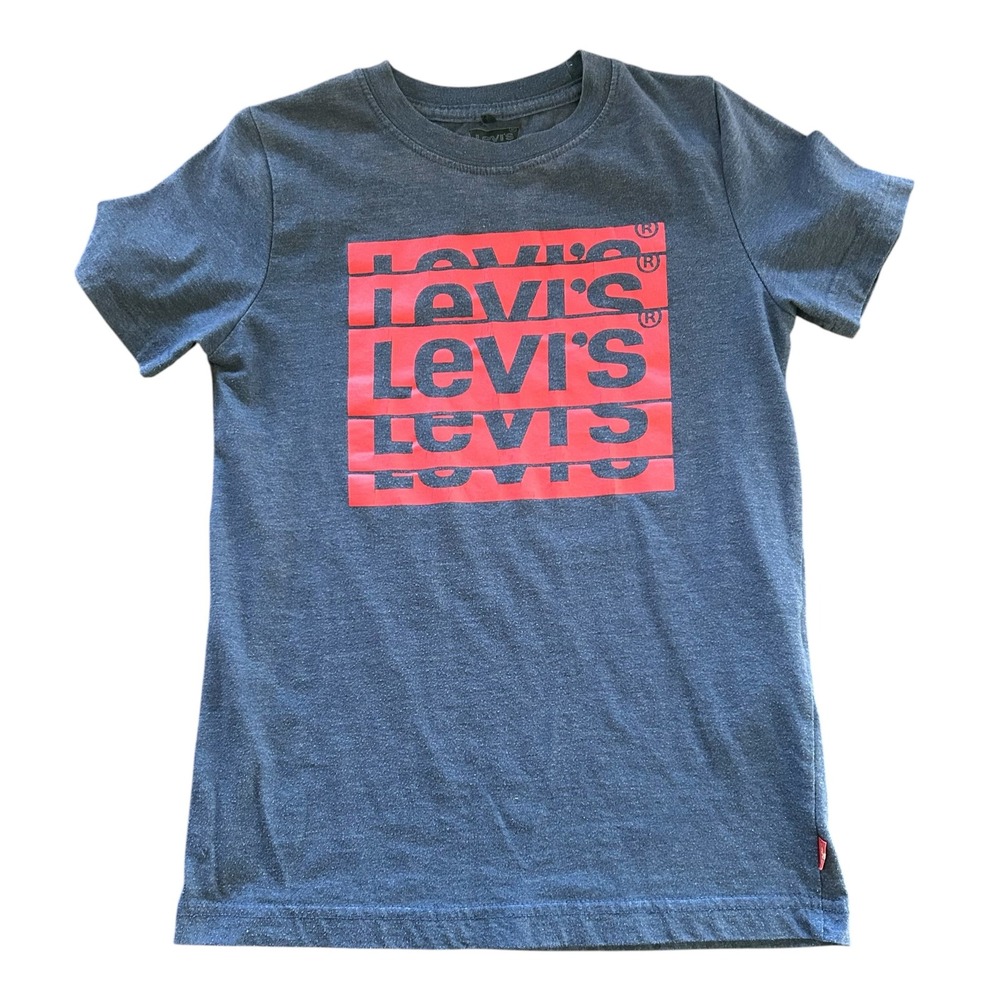 Levi's Boys Graphic Logo T Shirt Youth Small 7 8 Gray Red Short Sleeve Casual - Picture 1 of 6